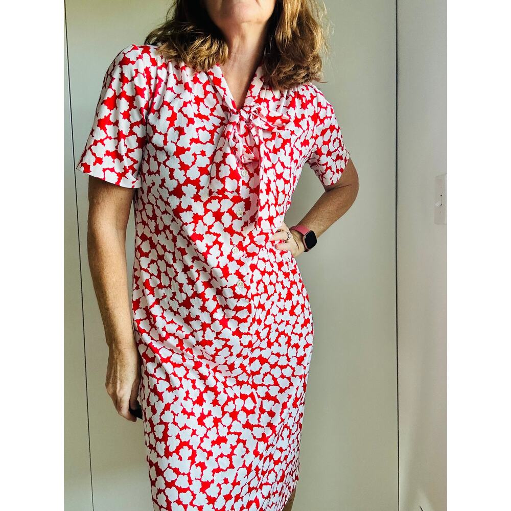 Vintage 70s Dress Polka Dot Womens Size Medium Day Dress Knee length Bright